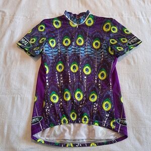 Primal Wear women's size small cycling jersey top peacock feather print, EUC